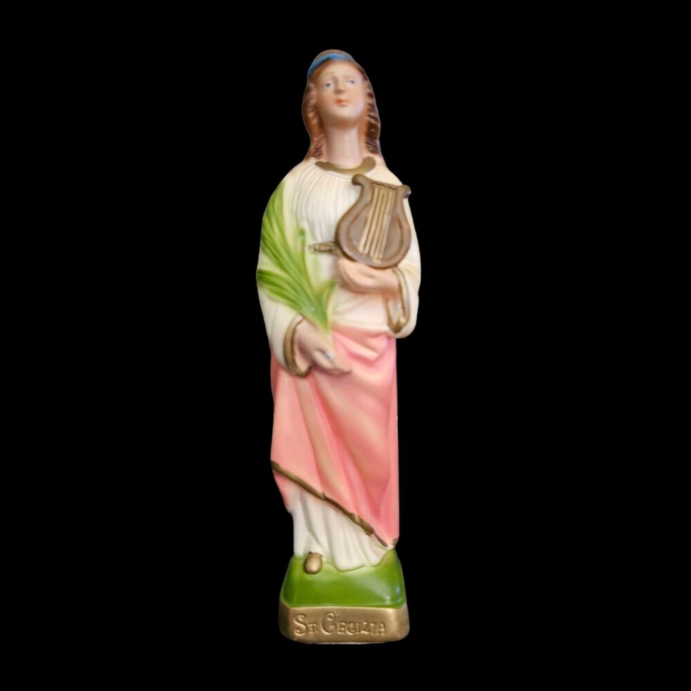 Vintage 8" St. Cecilia Religious Statue Italy Catholic Saint Figurine Lyre